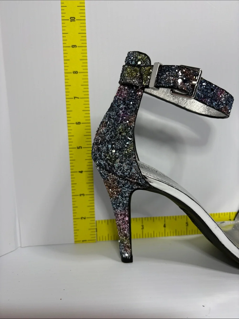 4.5” Brash rainbow Glitter Multicolor Ankle-Strap‎ Stilettos. Box 25